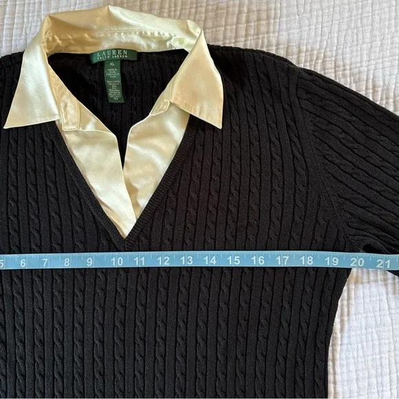 Lauren Ralph Lauren Womens XL Silk Cashmere Sweater Black Mock Layer Career Top - Picture 7 of 8